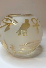 Dandarah Blown Glass Candle Holder - Yellow Hieroglyphs