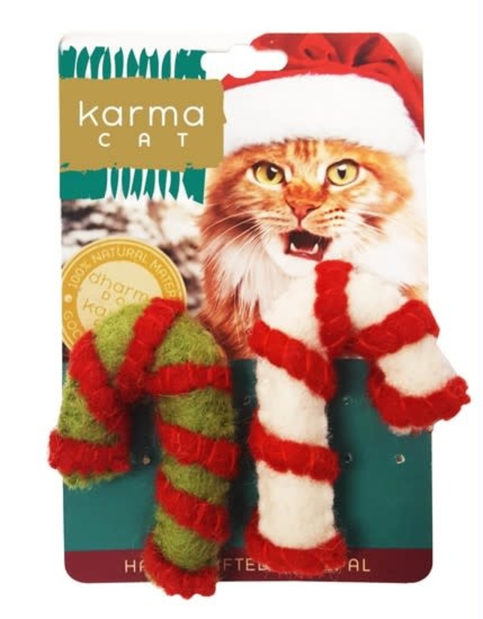 Dharma Dog Karma Cat Candy Cane Wool Cat Toy - Pack of 2