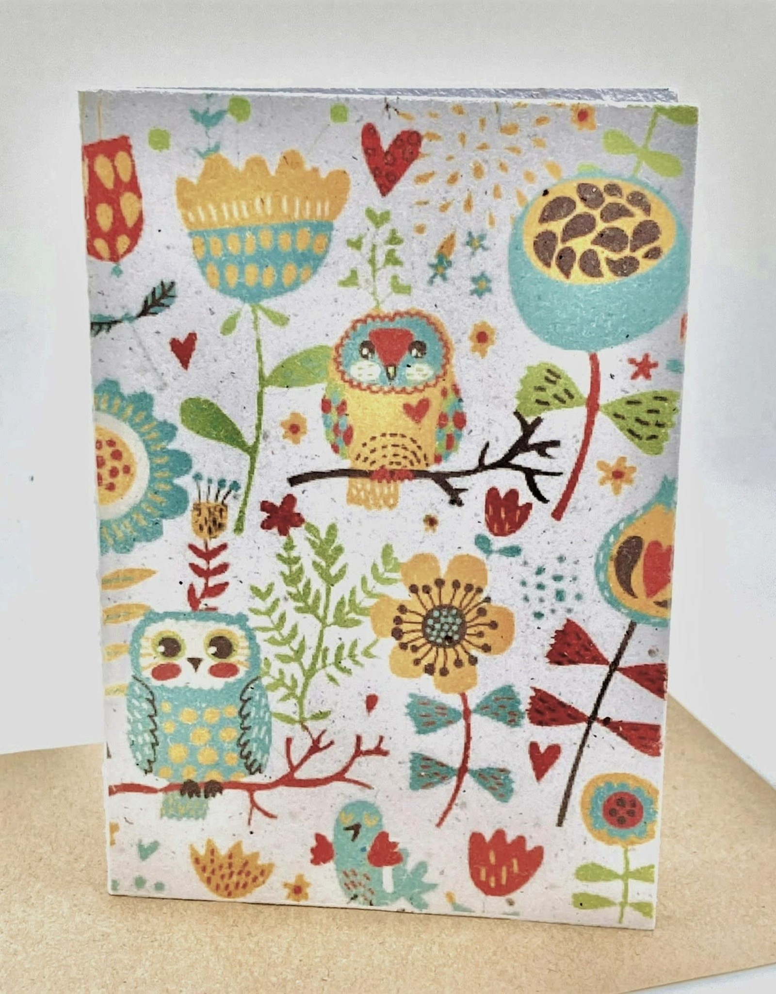 Koru Street Growing Paper Greeting Card - Owls and Flowers