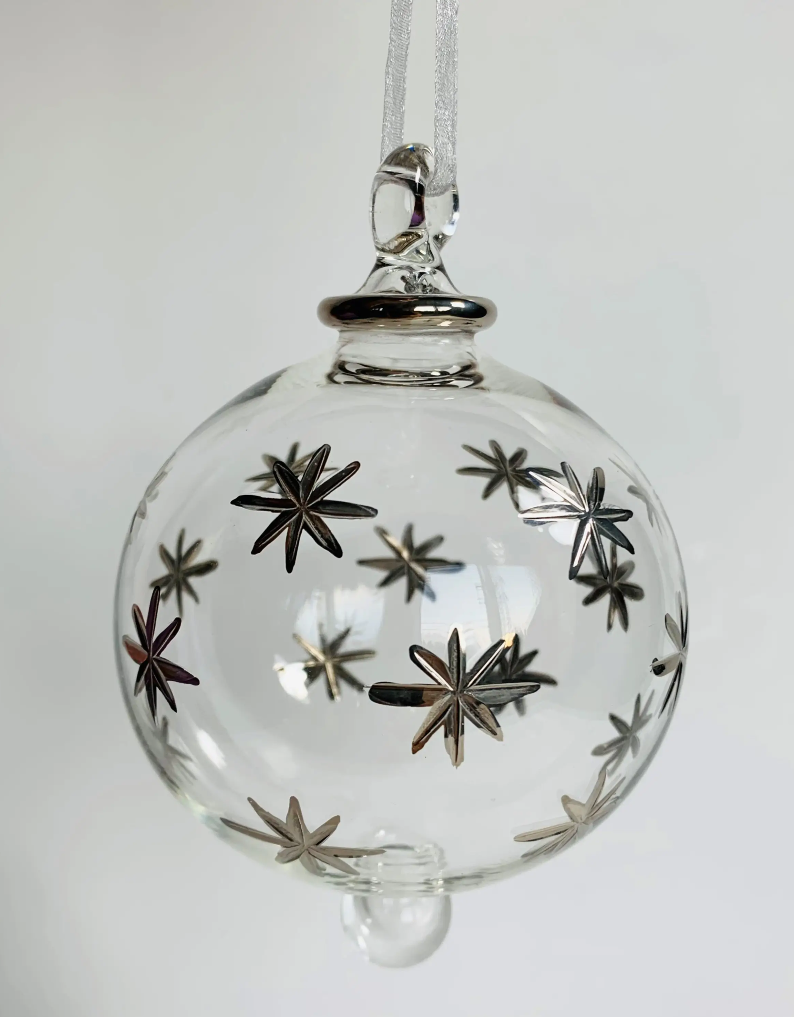 Dandarah Blown Glass Ornament - Silver Stars