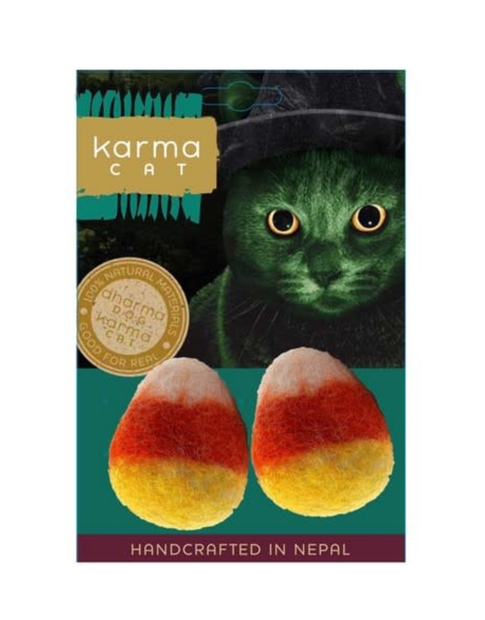 Dharma Dog Karma Cat Halloween Candy Corn Wool Cat Toy - Pack of 2