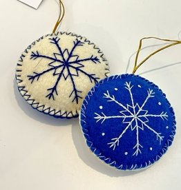 J127 Ranch Reversible Blue and White Snowflake Ornament