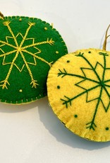 J127 Ranch Reversible Green and Yellow Snowflake Ornament