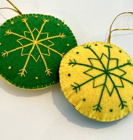 J127 Ranch Reversible Green and Yellow Snowflake Ornament