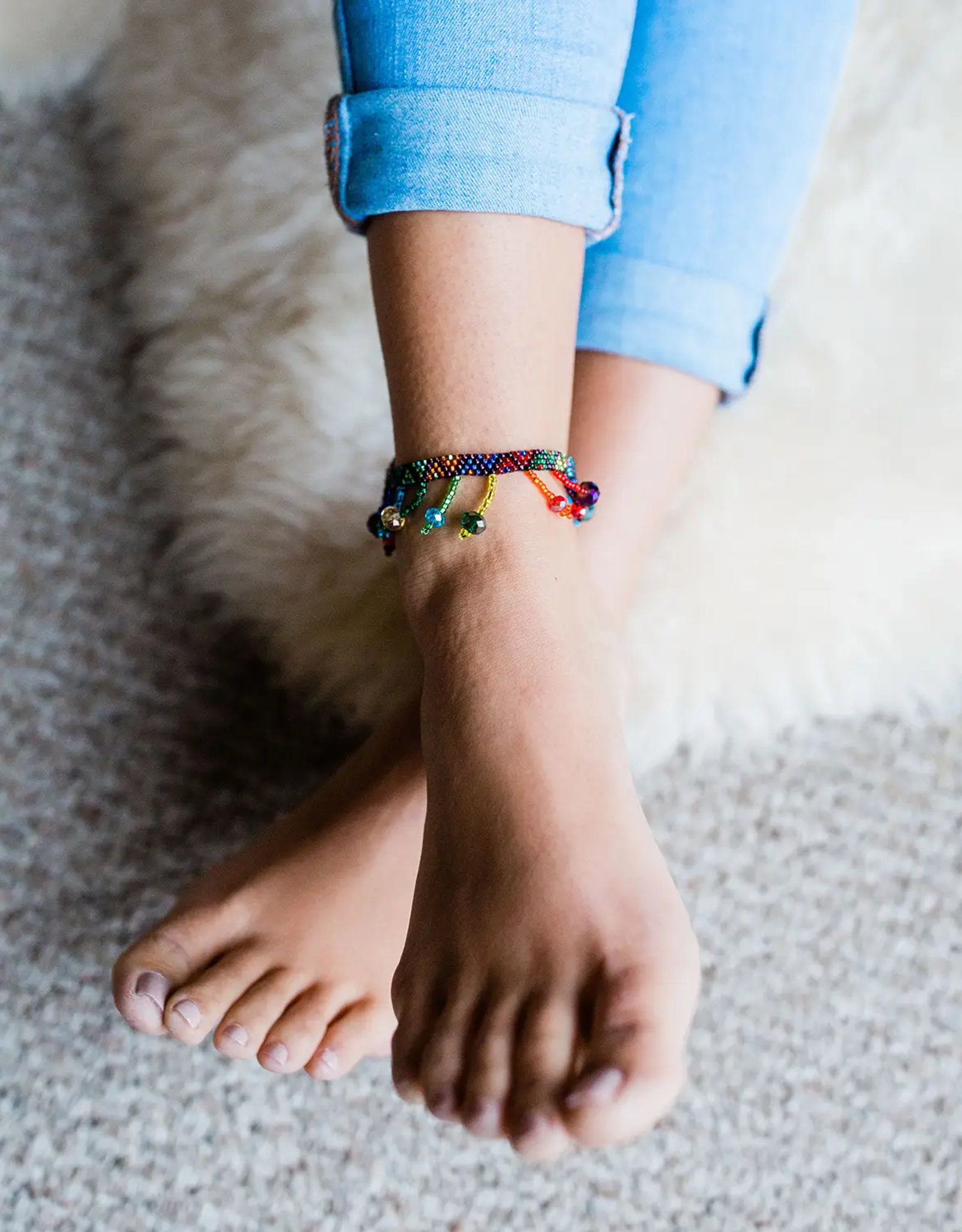 Lucia's Imports Rainbow Beaded Anklet