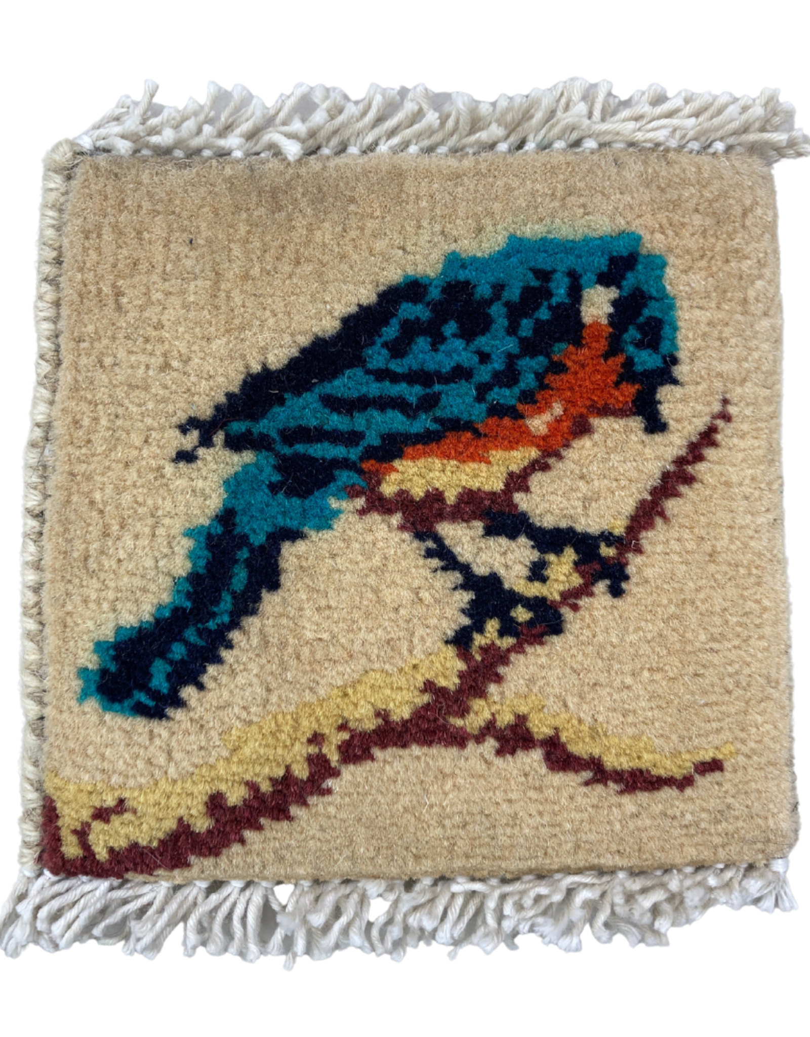 Bunyaad Pakistan Turquoise Bird on Branch Mug Rug