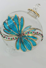 Dandarah Blown Glass Ornament - Turquoise Butterfly Sphere