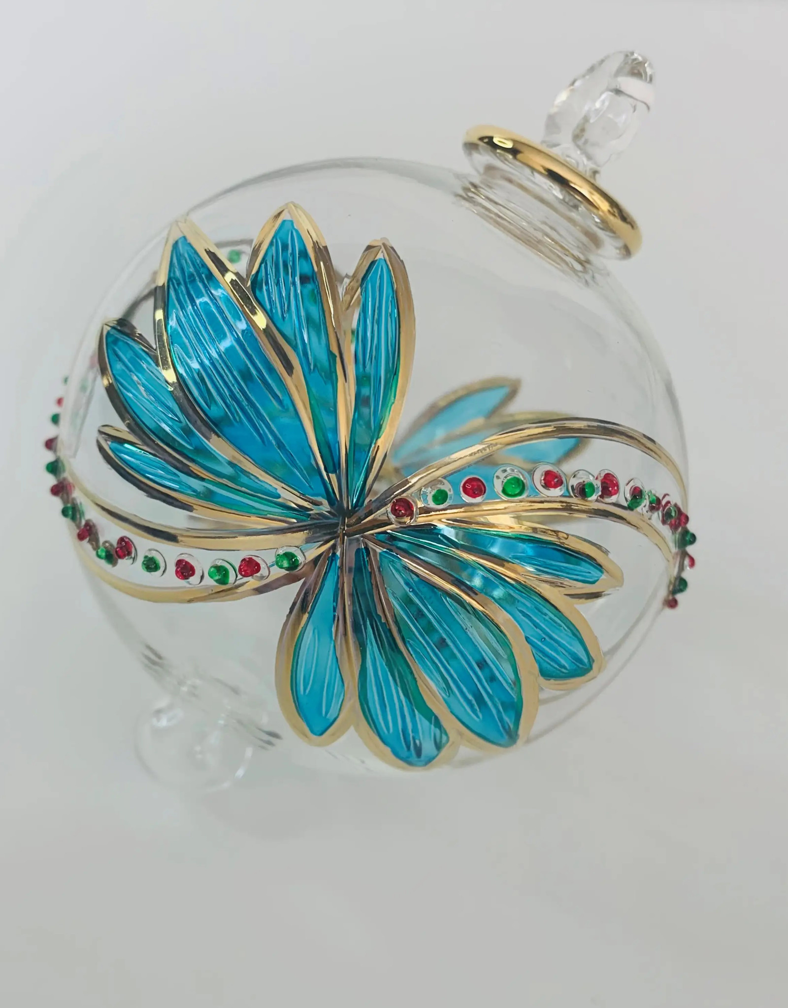 Dandarah Blown Glass Ornament - Turquoise Butterfly Sphere