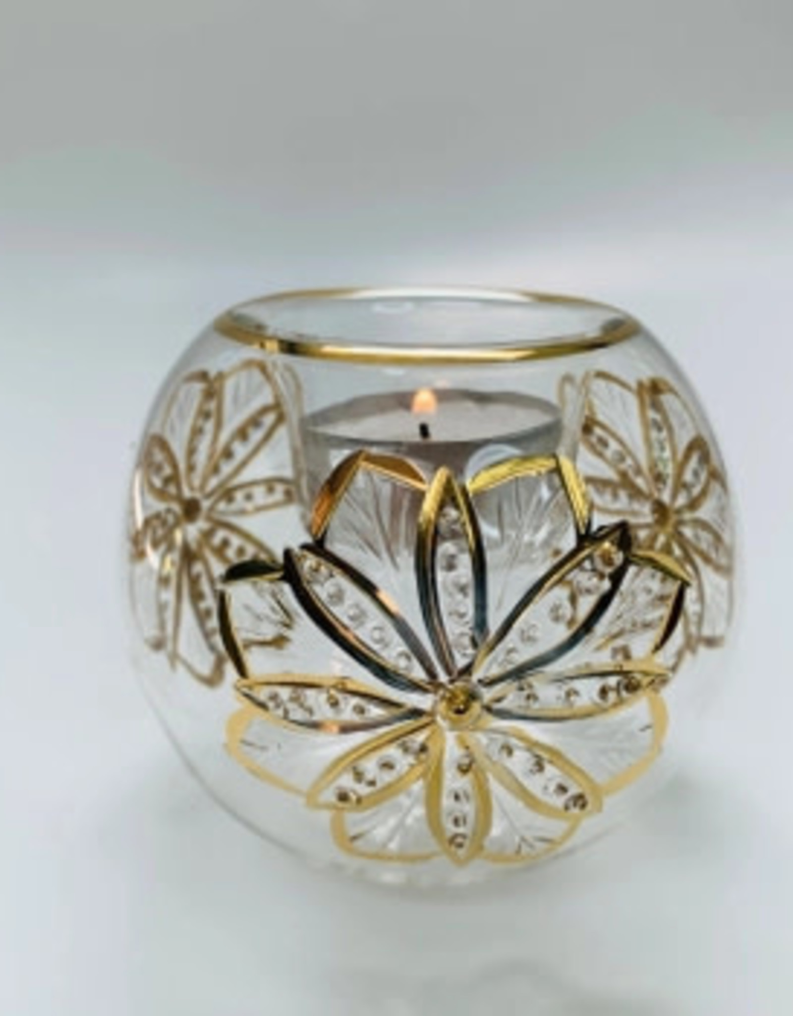 Dandarah Blown Glass Candle Holder - Gold Flower