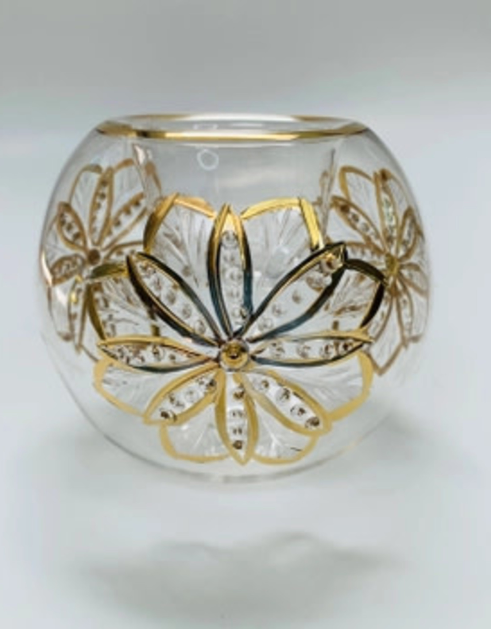 Dandarah Blown Glass Candle Holder - Gold Flower