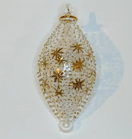 Dandarah Blown Glass Oval Ornament - Gold Stars & Dots