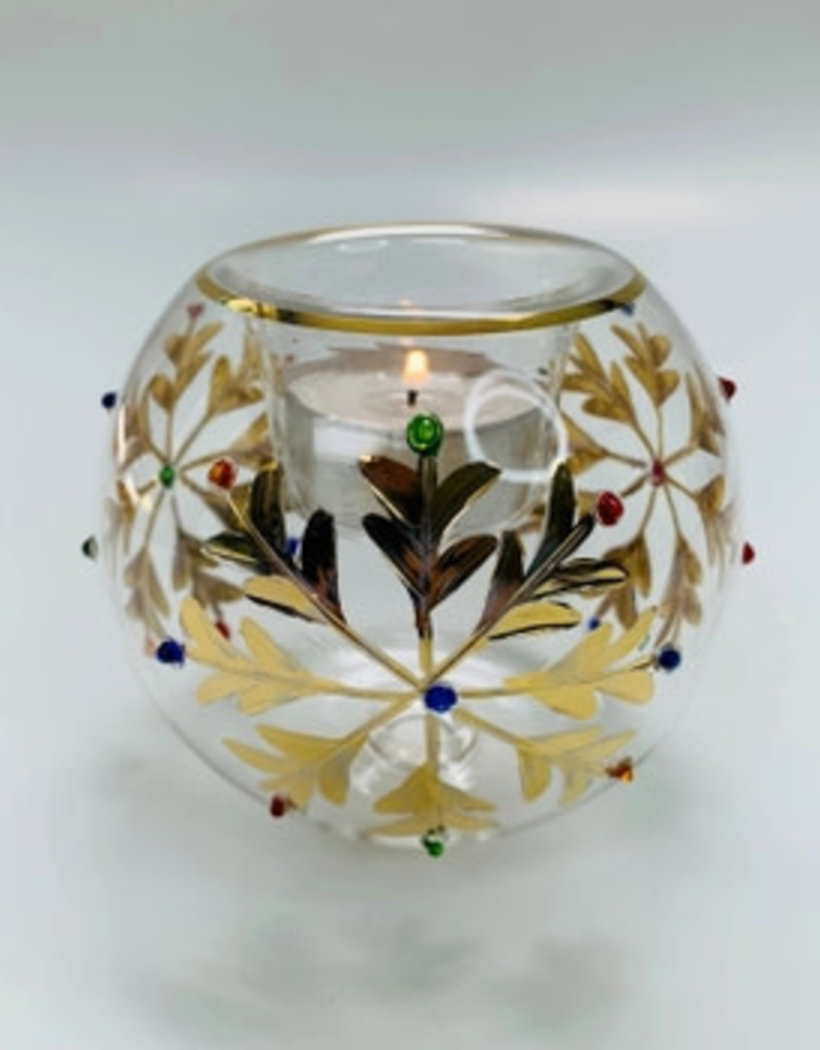 Dandarah Blown Glass Candle Holder - Gold Snow Flake with Colors