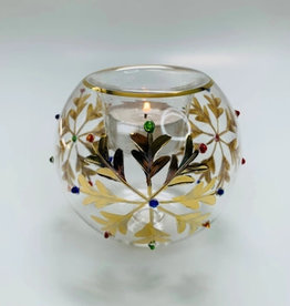 Dandarah Blown Glass Candle Holder - Gold Snow Flake with Colors