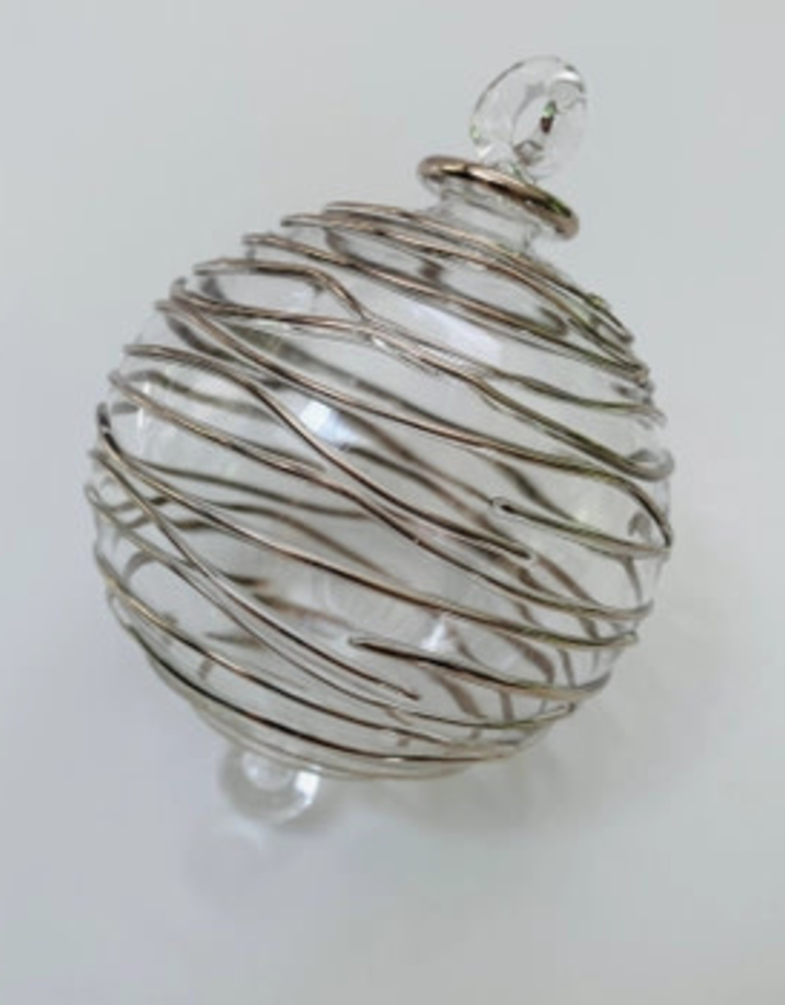 Dandarah Blown Glass Ornament - Silver Spiral
