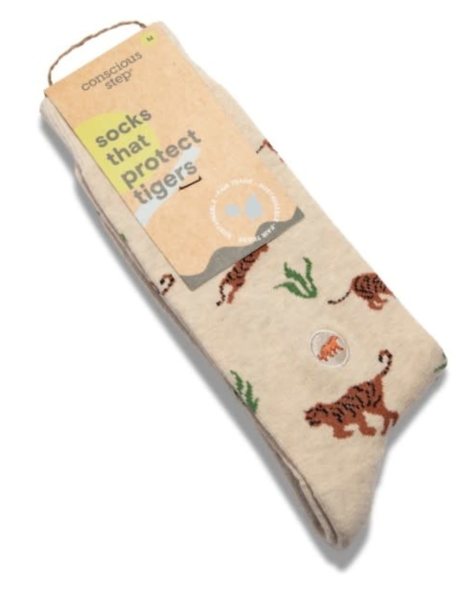 Conscious Step Socks that Protect Tigers (Beige)