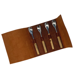 Twin Engine CoffeeWood Espresso Spoon Set w/Leather Case, 4 pieces