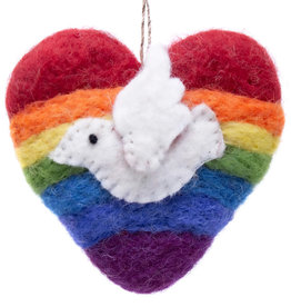 Global Crafts Rainbow Heart Dove Handmade Felt Ornament