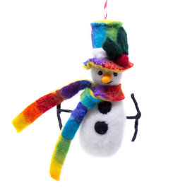 Global Crafts Technicolor Snowman Handmade Felt Ornament