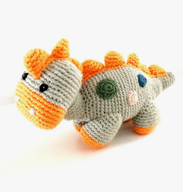 Pebble Steggy Dino Rattle Teal Organic