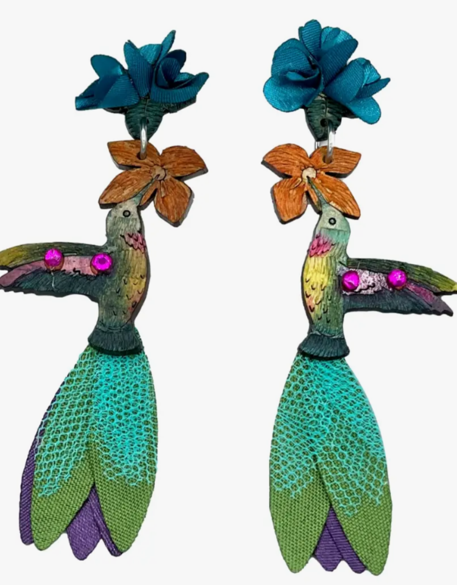 Tulia Artisans Ruby-Throated Hummingbird Beaded Earrings (Large)