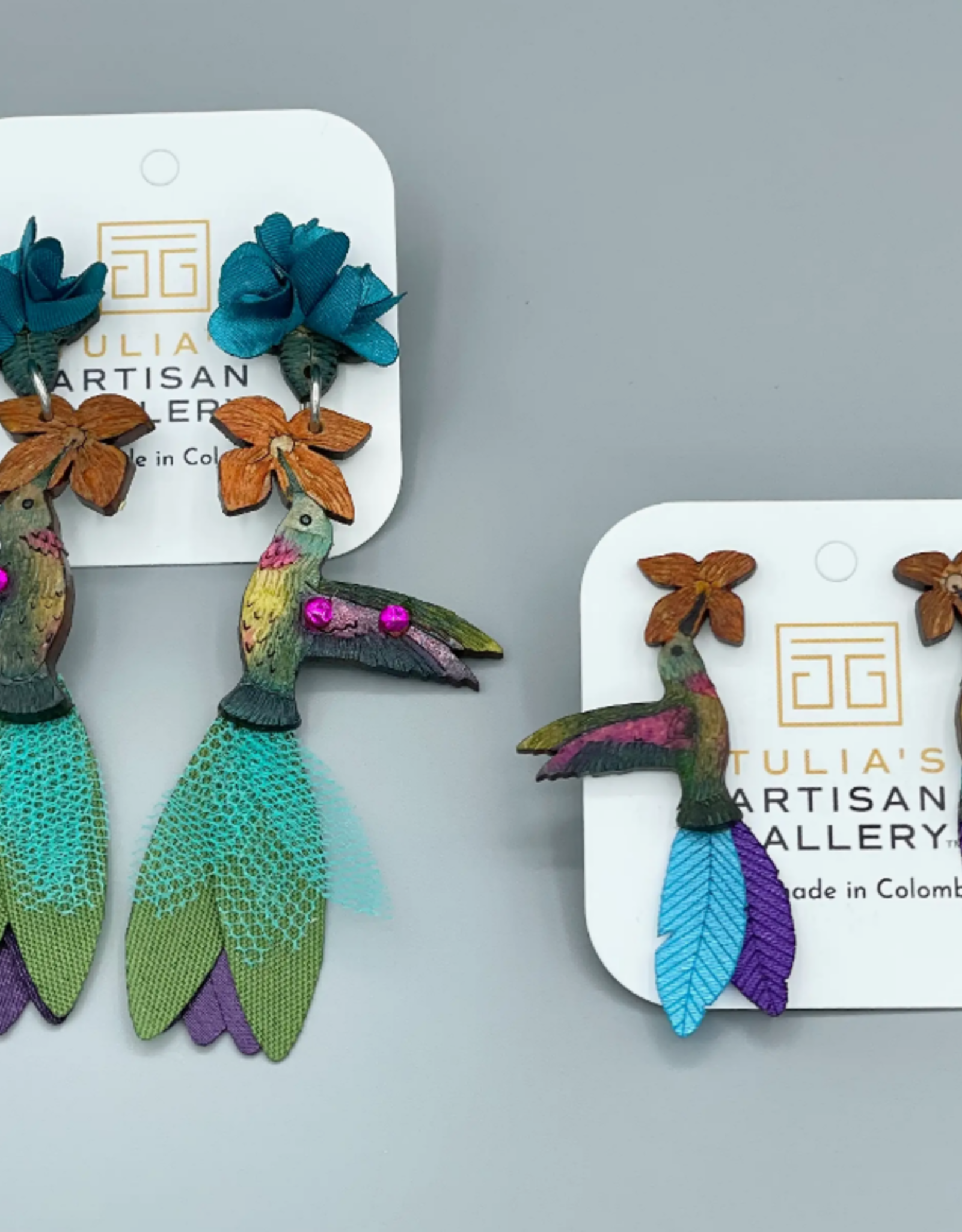 Tulia Artisans Ruby-Throated Hummingbird Beaded Earrings (Large)