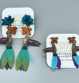Tulia Artisans Ruby-Throated Hummingbird Beaded Earrings (Large)