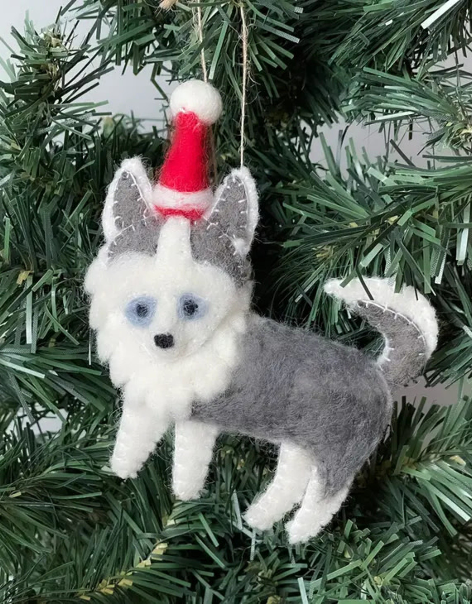 Global Crafts Husky Santa Felt Ornament