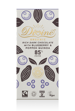 Divine Chocolate 85% Dark Chocolate With Blueberry & Popped Quinoa