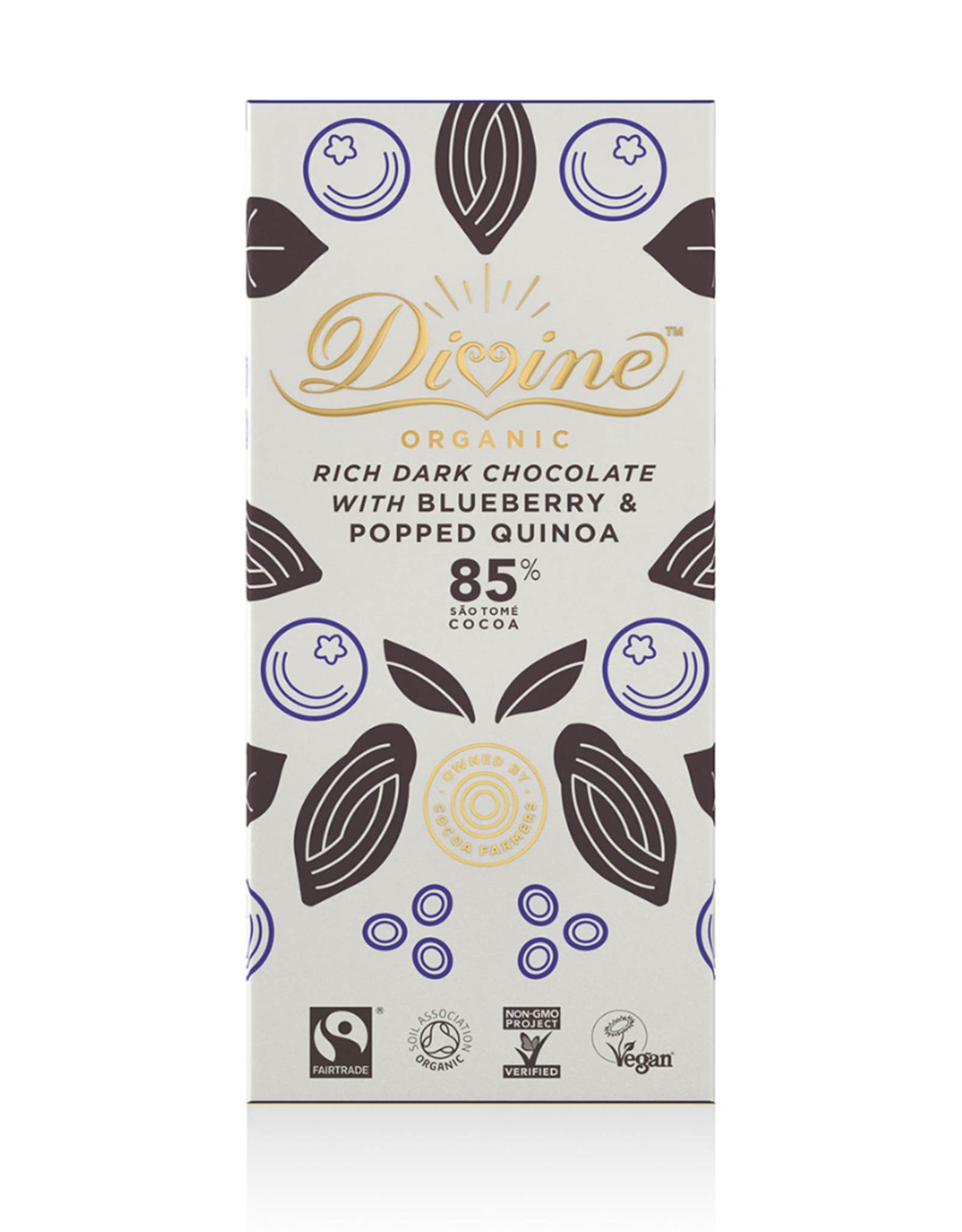 Divine Chocolate 85% Dark Chocolate With Blueberry & Popped Quinoa