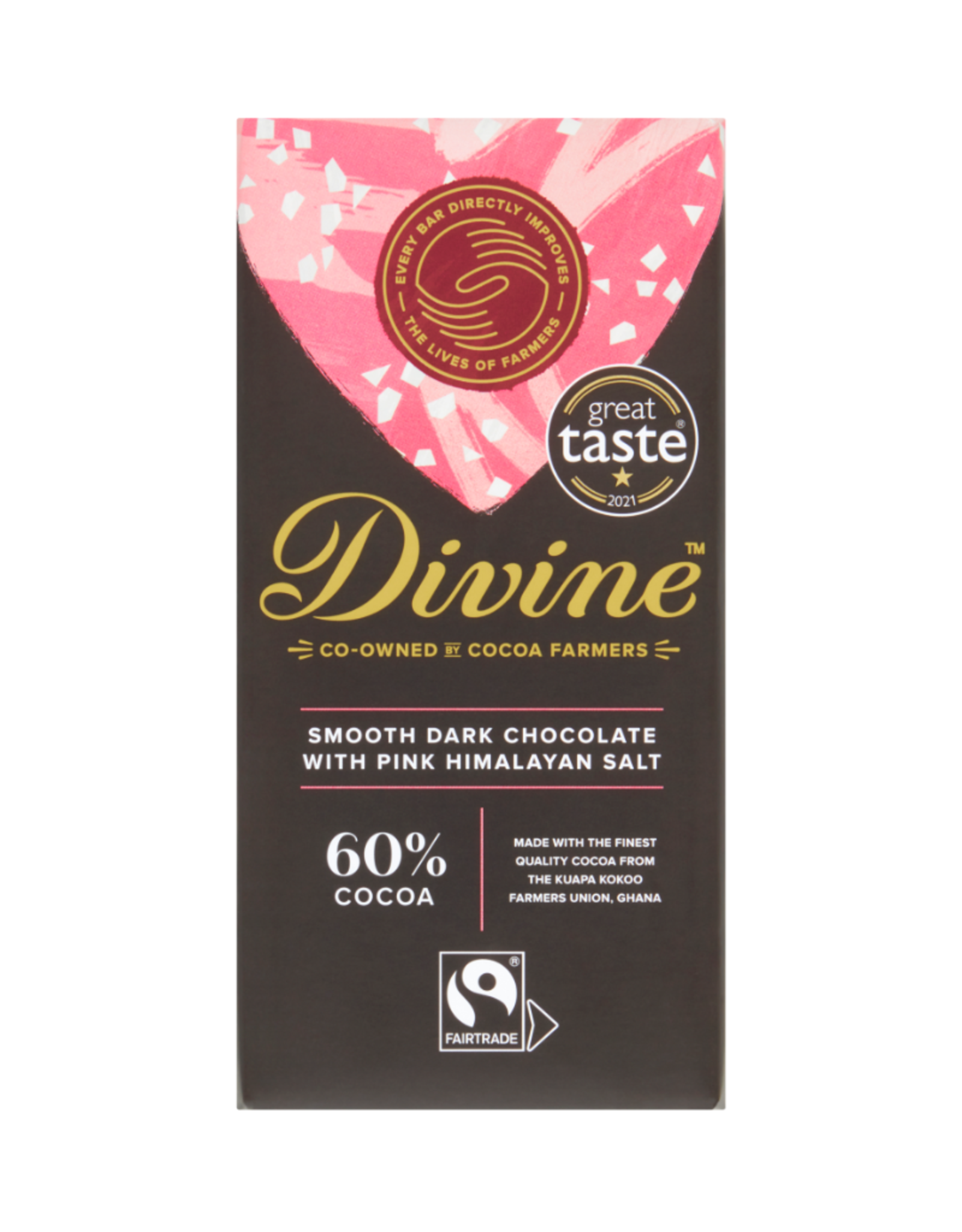Divine Chocolate 60% Dark Chocolate with Pink Himalayan Salt