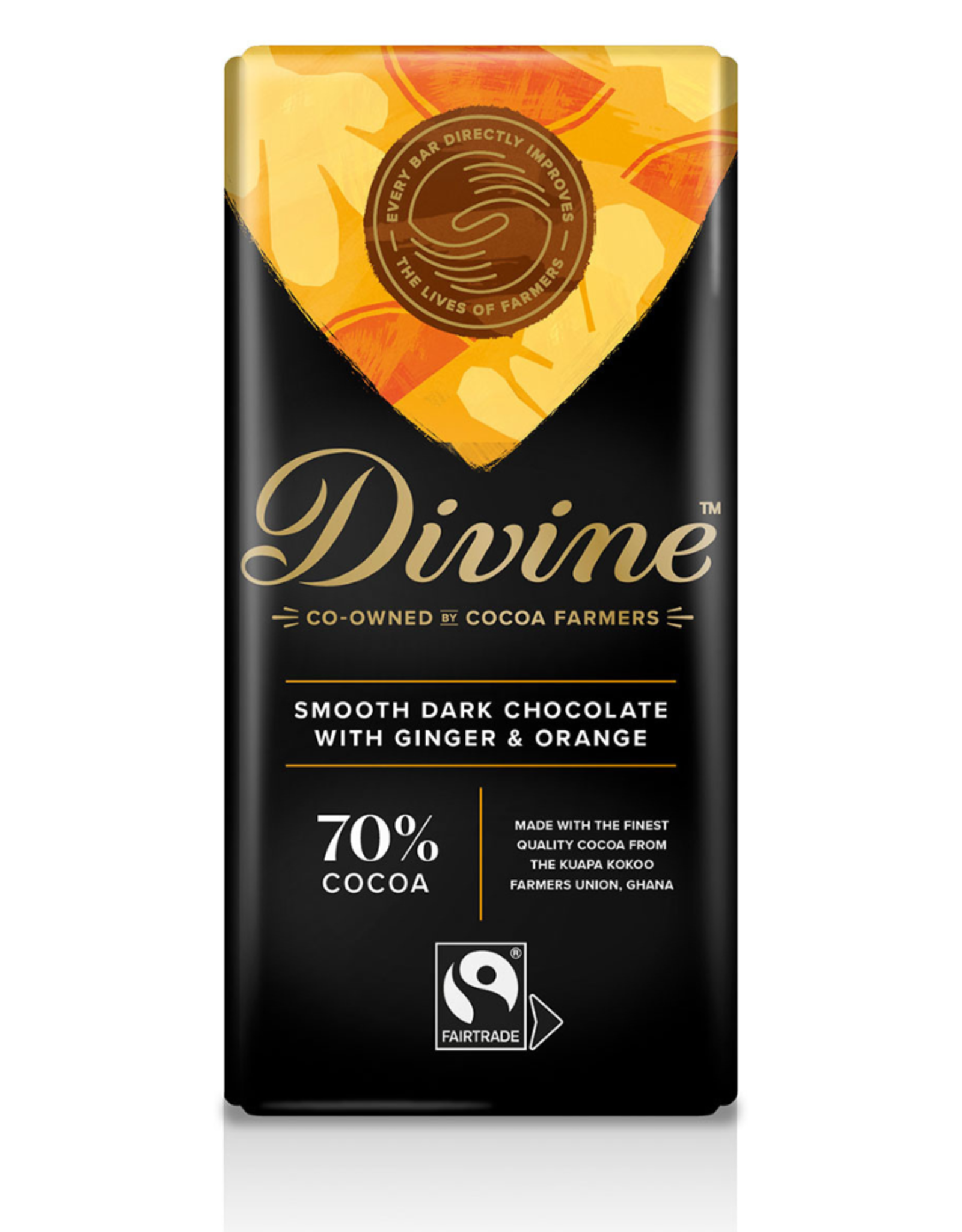 Divine Chocolate 70% Dark Chocolate with Ginger & Orange