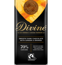 Divine Chocolate 70% Dark Chocolate with Ginger & Orange