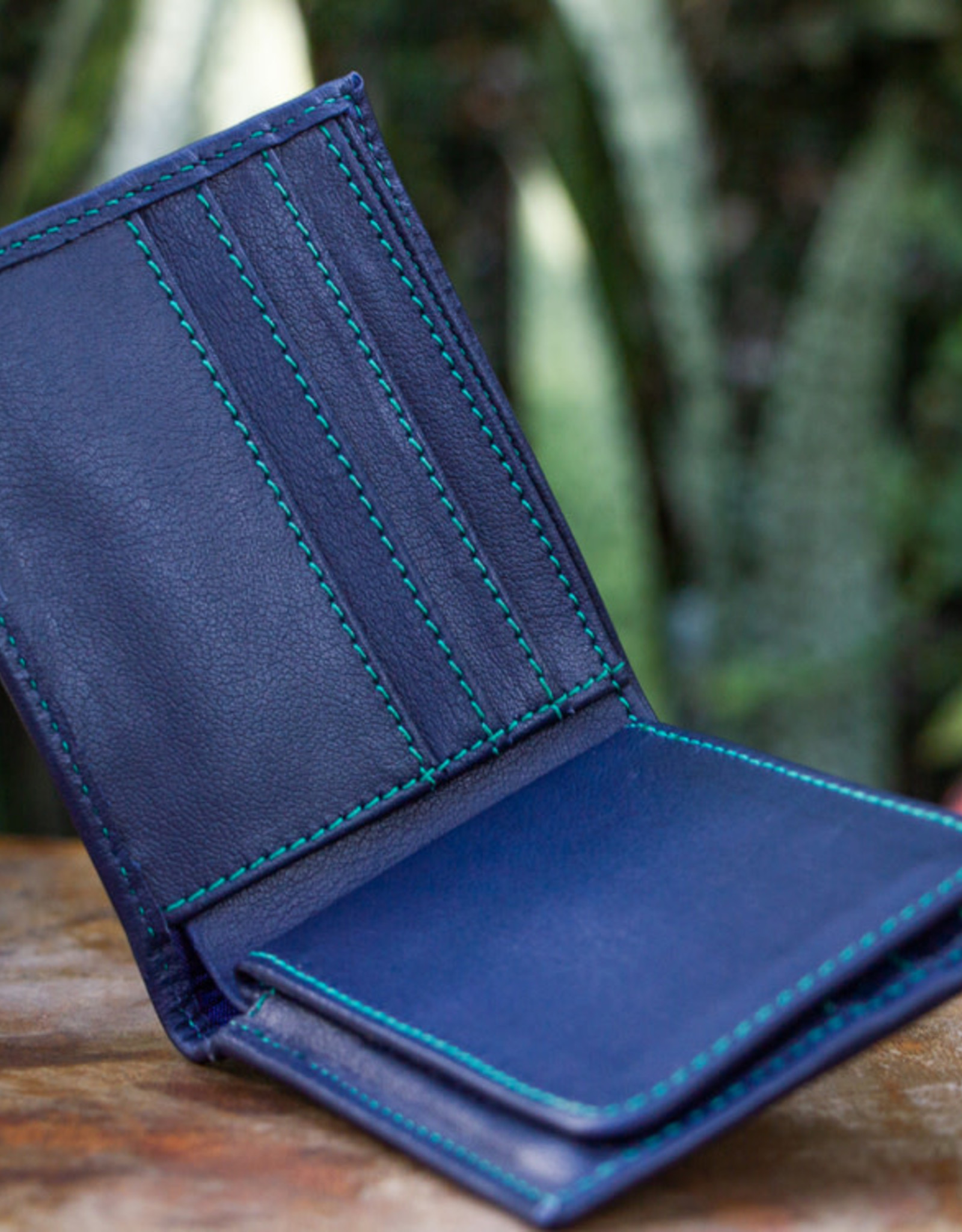 Twin Engine Ocean Blue Leather Bi-Fold Wallet