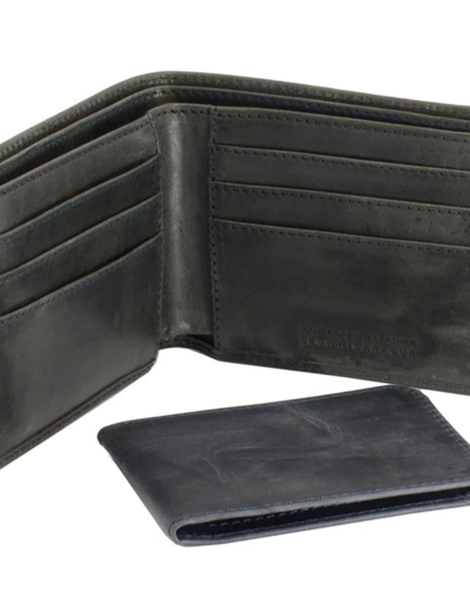 Twin Engine Black Leather Bi-Fold Wallet