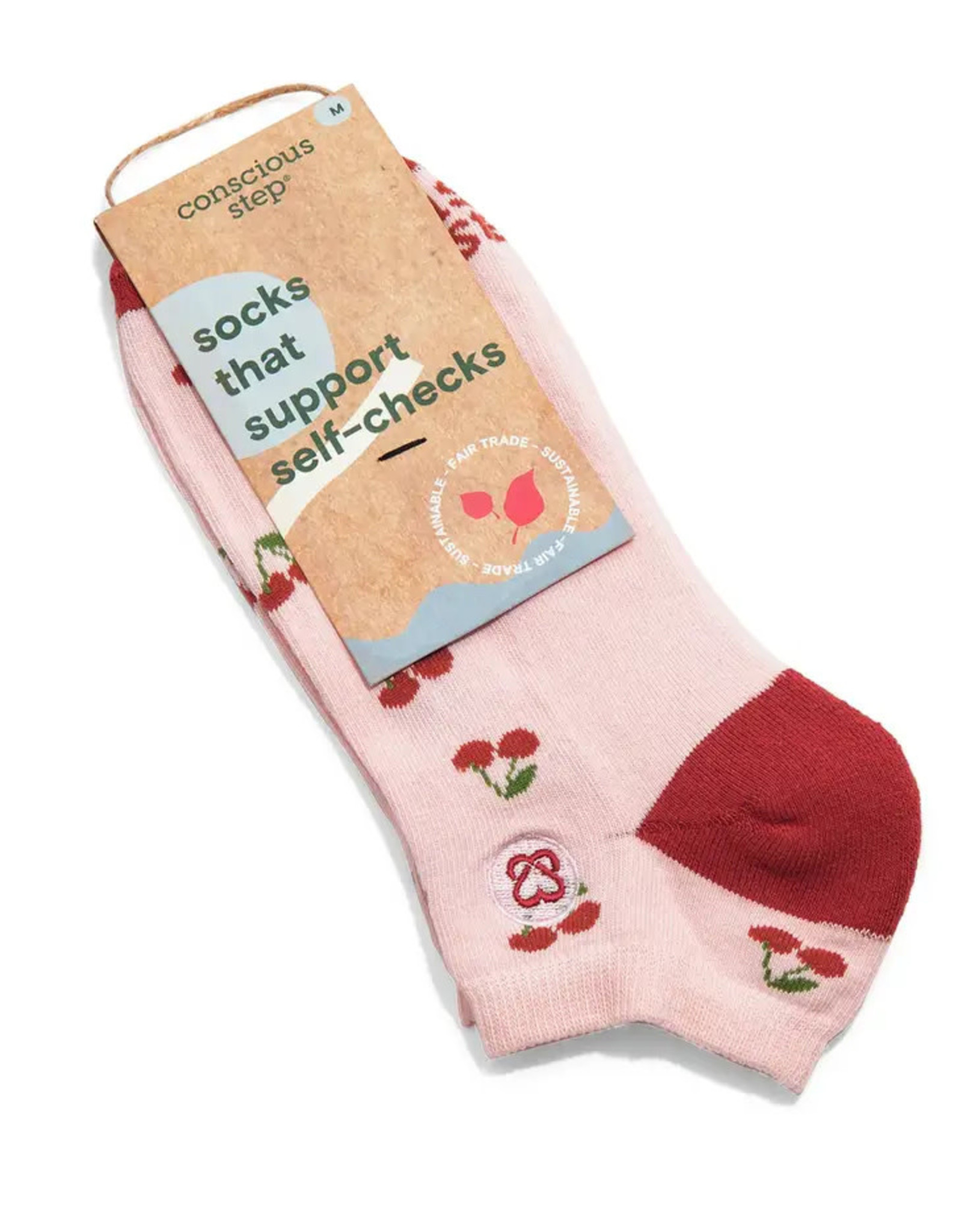 Conscious Step Ankle Socks that Support Self-Checks (Cherries)