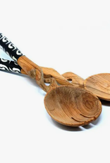 Global Crafts Olive Wood Serving Set, Braided Batik Handles