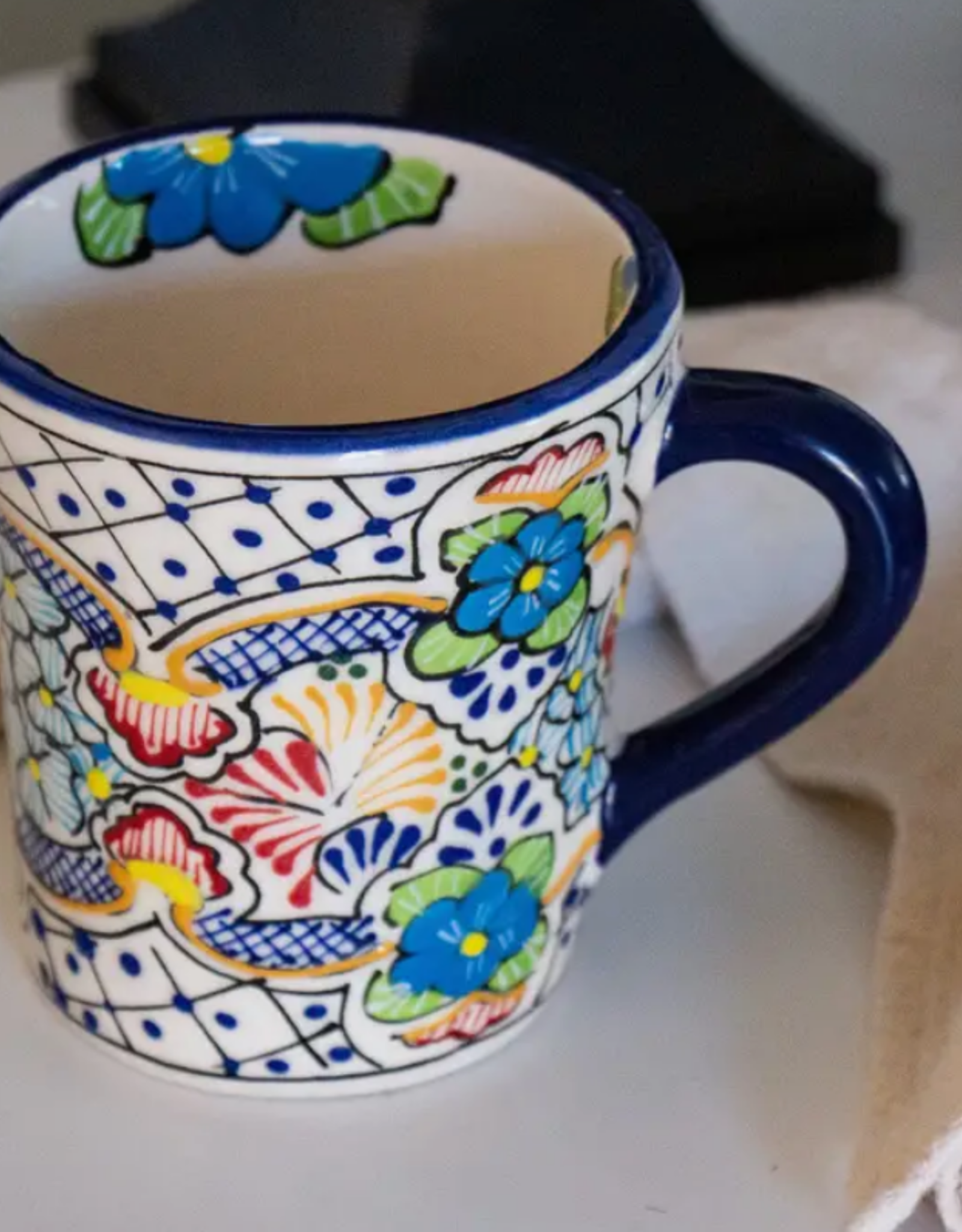 Encantada Handmade Pottery Set of 2 Mugs, Blue Flower - Global Crafts  Wholesale