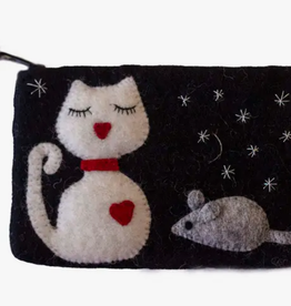 Global Crafts Felted Cat and Mouse Zipper Pouch