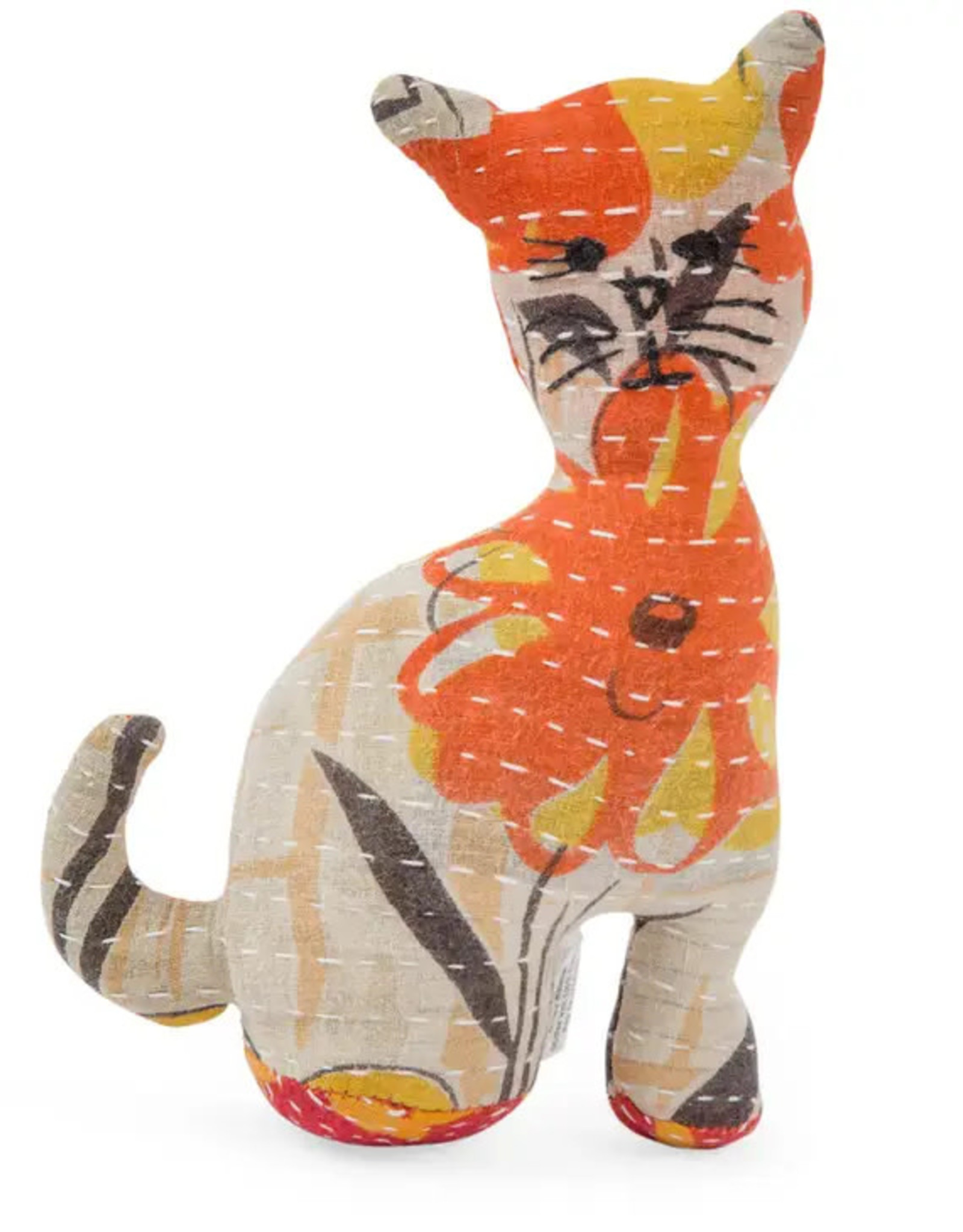 Ten Thousand Villages Kantha Stitch Stuffed Cat