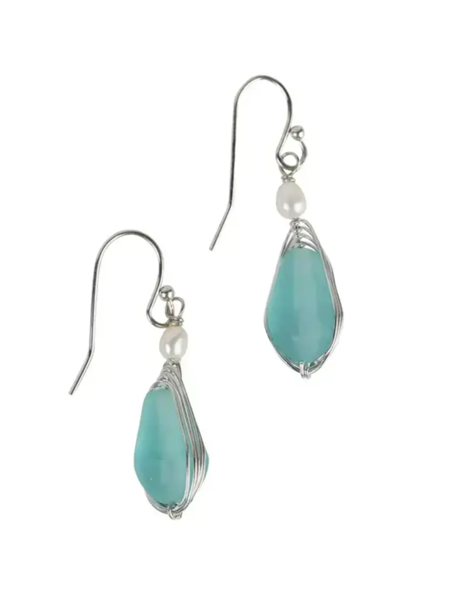 Ten Thousand Villages Aqua Pearl Silver Drop Earrings