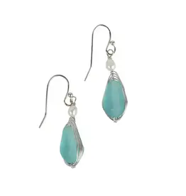Ten Thousand Villages Aqua Pearl Silver Drop Earrings