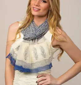 Sevya Handmade Sheela Chiffon Scarf (Blue and Cream)