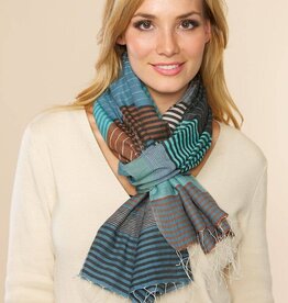 Sevya Handmade Samita Stripes Scarf (Blue & Brown)