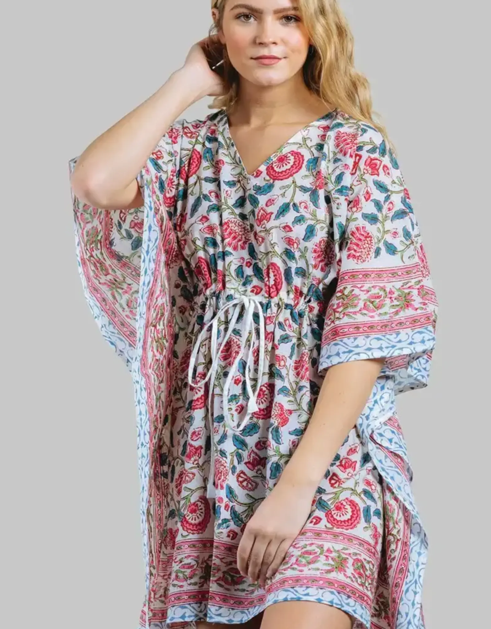 Sevya Handmade Block-Printed Caftans - Coral and Blue