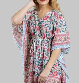 Sevya Handmade Block-Printed Caftans - Coral and Blue