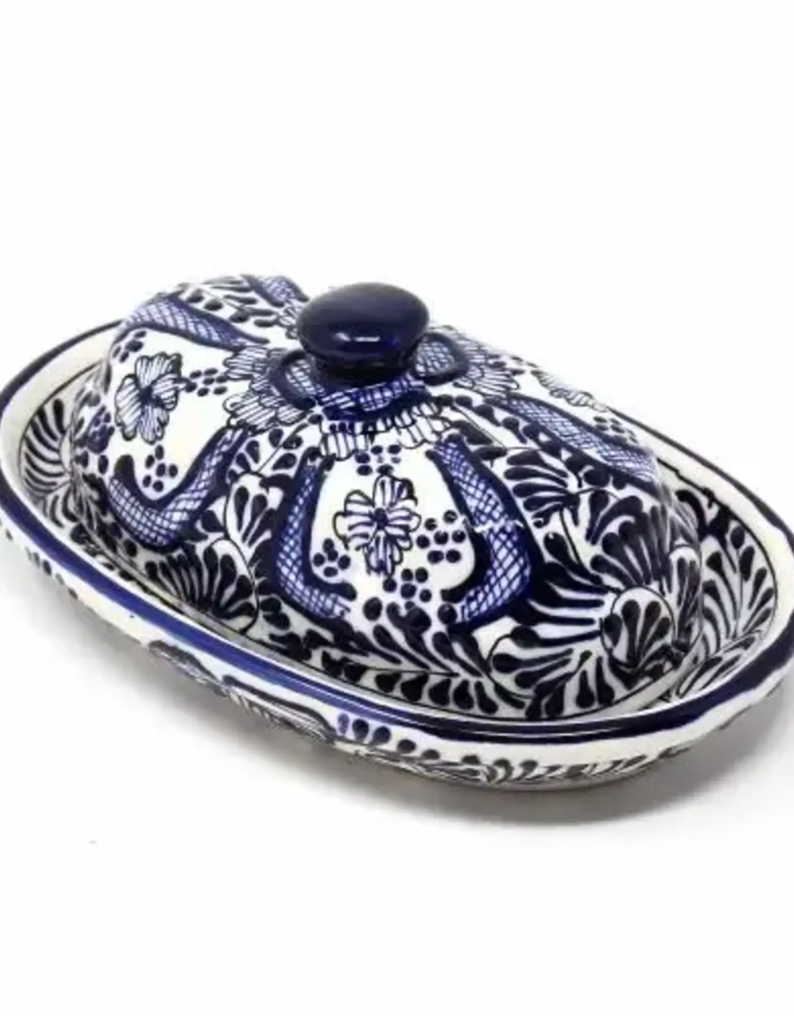 Global Crafts Encantada Butter Dish, Blue Flower