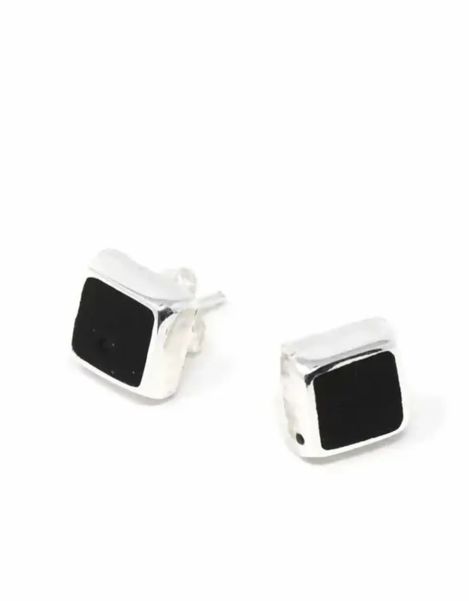 Global Crafts Square Silver Black Earrings
