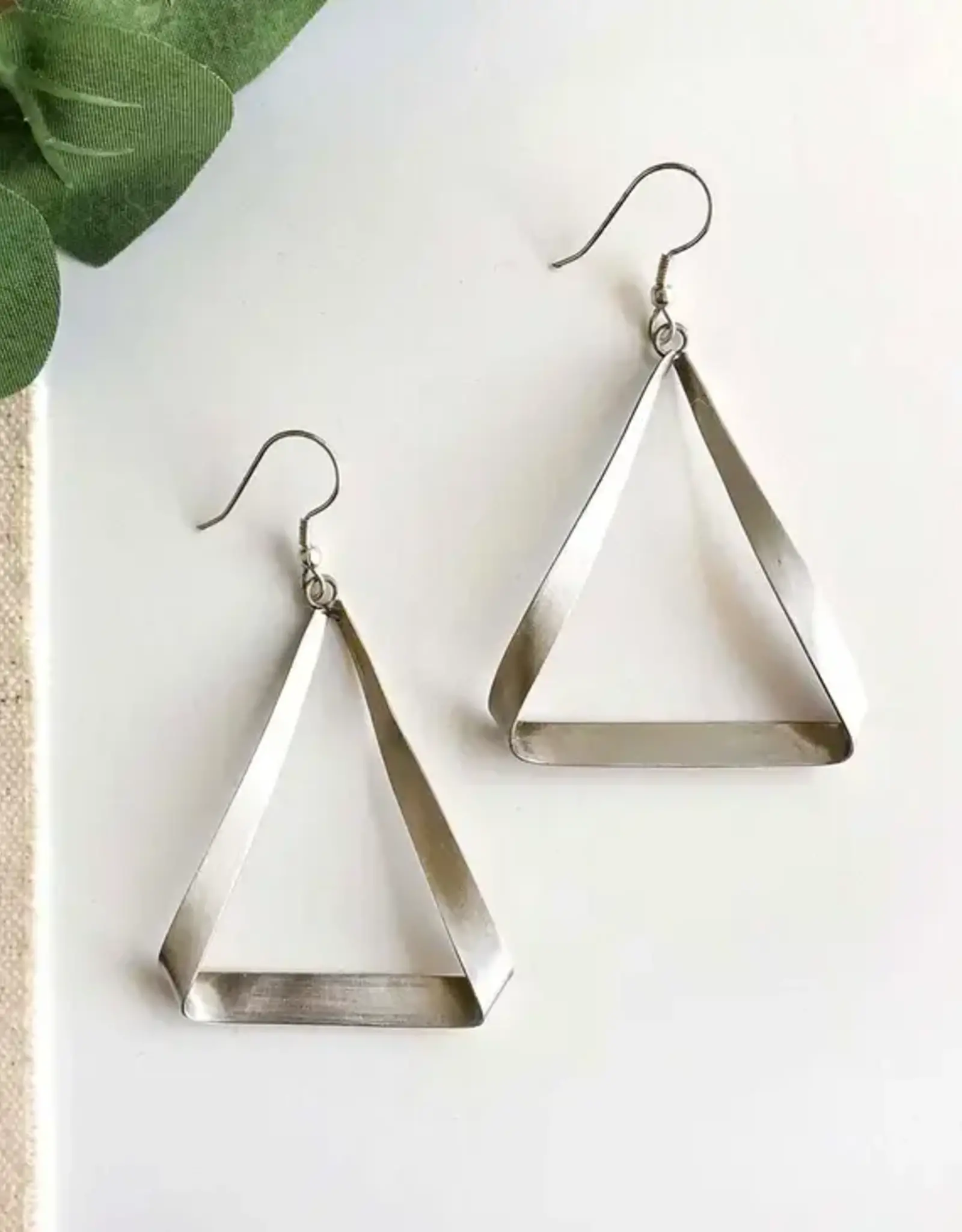 WorldFinds Folded Triangle Hoops (Silver Color)
