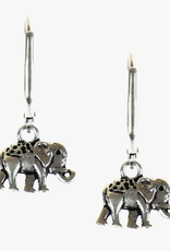 Global Crafts Elephant Trunk Up Brass Earrings - Silver