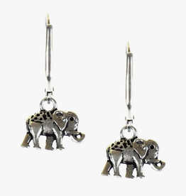 Global Crafts Elephant Trunk Up Brass Earrings - Silver